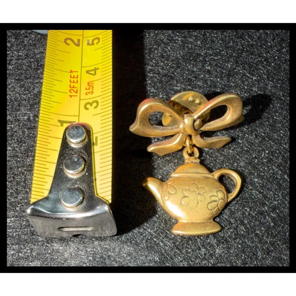 Monarch Creations Teapot Pin Womens Small Gold Bow Dangle Mother Gift